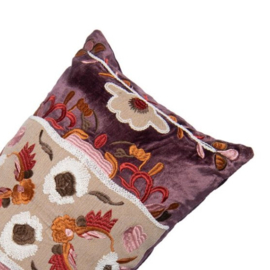 Kussen velours bloemen lila