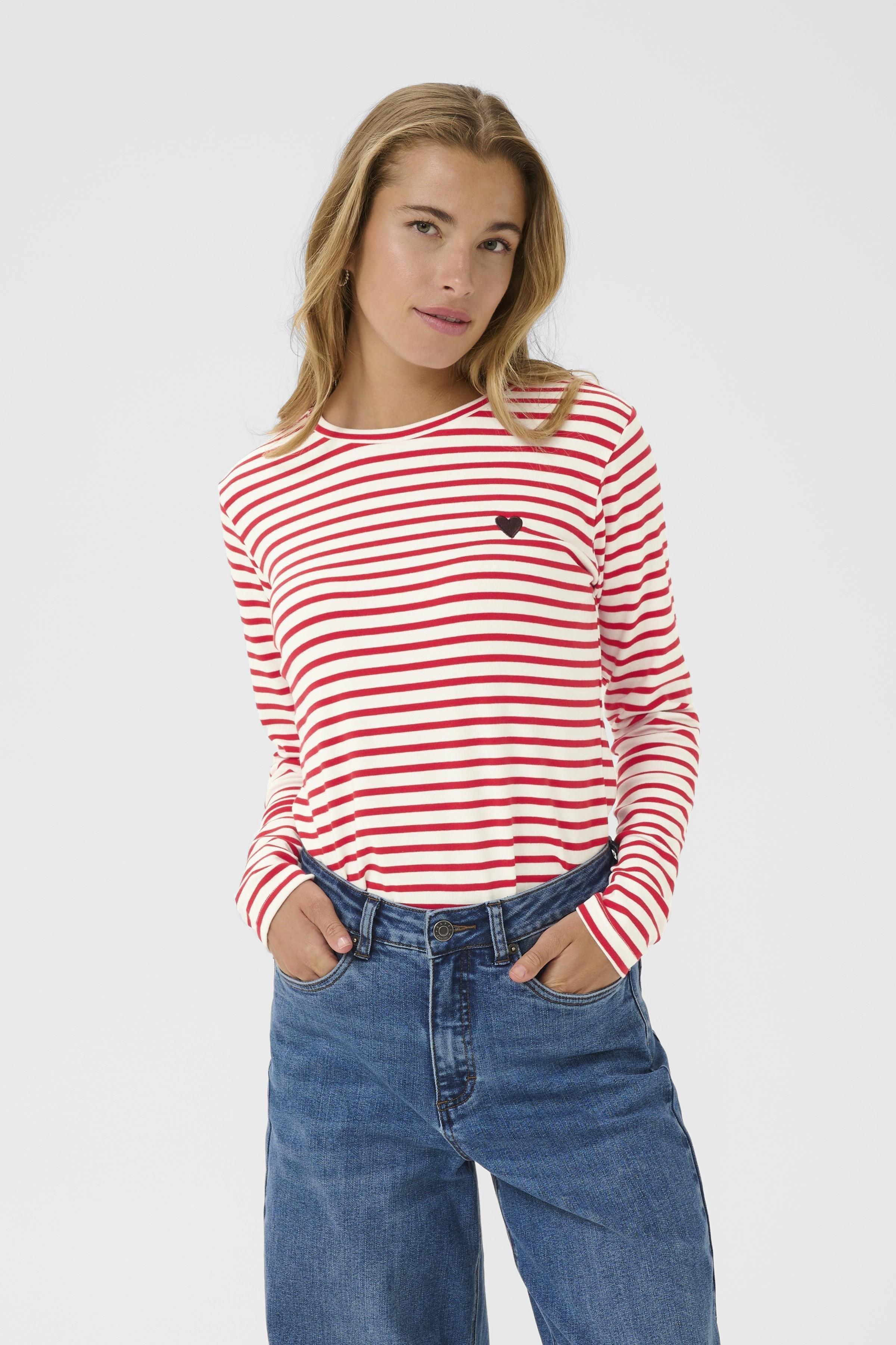 Kaffe t-shirt Liddy crème/rood