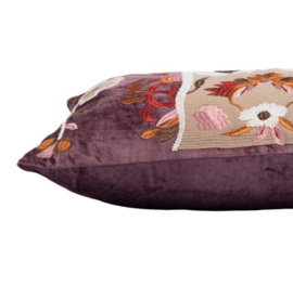 Kussen velours bloemen lila