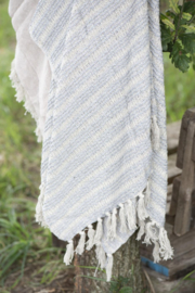 Plaid streep crème/lichtblauw
