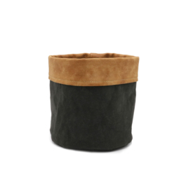 Plantzak zwart met leer ø15cm