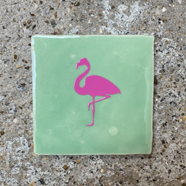 Tegeltje groen flamingo