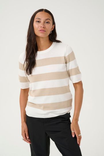 Kaffe trui Lizza beige/ wit