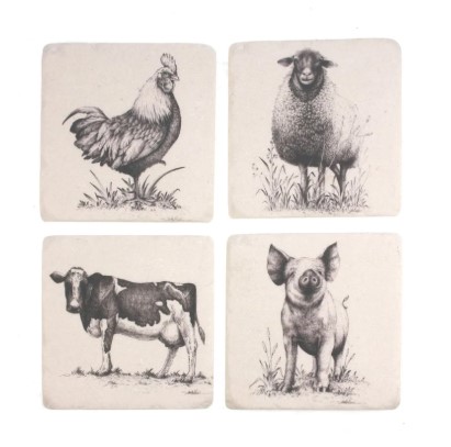 Onderzetters haan-schaap-koe-varken