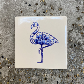 Tegeltje Delfts blauw flamingo