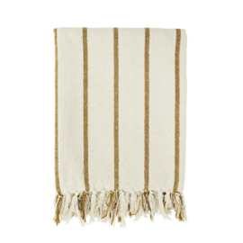 Plaid XL offwhite met oker streep