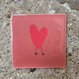 Tegeltje roze "hartje op pootjes"