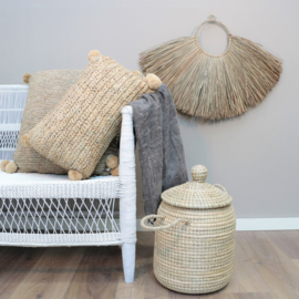 Kussen raffia met pompoms