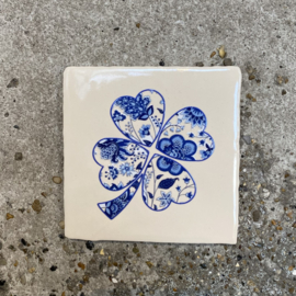 Tegeltje Delfts blauw klavertje 4