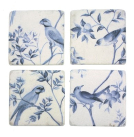 Onderzetters vogels blauw-wit