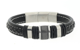 Herenarmband zwart met zilver
