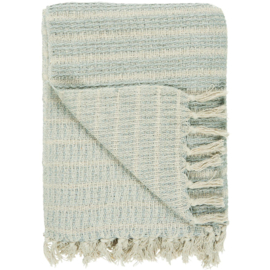 Plaid streep crème/lichtblauw