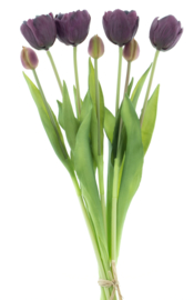 Tulpen boeket - 7 stuks - kunststof bloem - Aubergine - 44cm