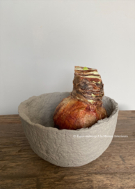 Papier-maché kom, eigen label, kleur klei