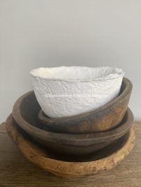 Papier-maché kom, eigen label, kleur wit