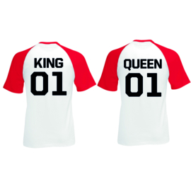 T-shirt King & Queen + ryg nummer (Rød/Hvid)