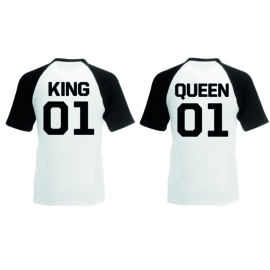 T-shirt King & Queen + ryg nummer (Sort/Hvid)