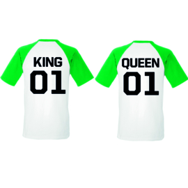 T-shirt King & Queen + Rugnummer (Groen/Wit)