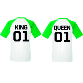 T-shirt King & Queen + ryg nummer (Grøn/Hvid)