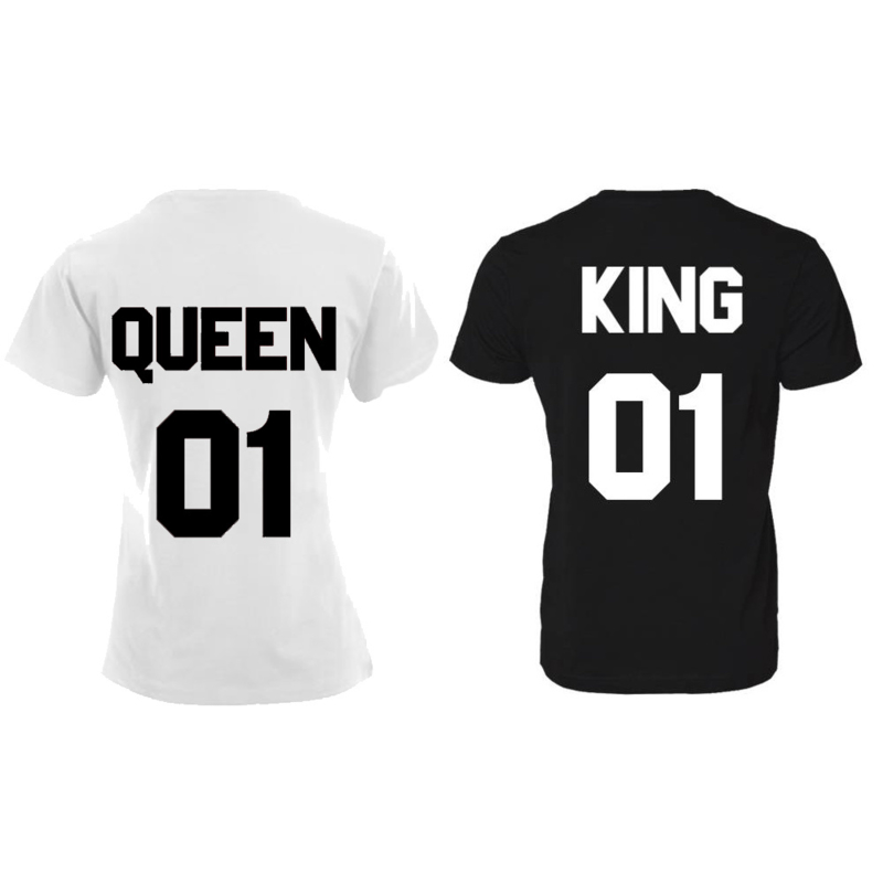 T-shirt King & Queen + ryg nummer (Sort&Hvid)