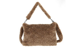 Chita schoudertas van faux fur – taupe en naturel