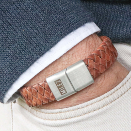 Milez leren herenarmband cognac – 15 mm breed