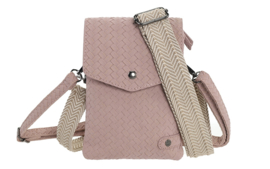 Telefoontasje Brisbane PU gevlochten dames crossbody met 2 schouderbanden