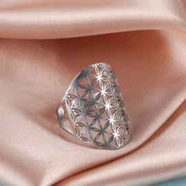 Ring bloem des levens verstelbaar dames Stainless steel