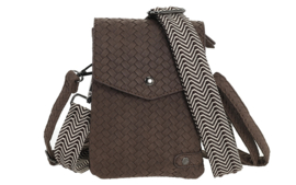 Telefoontasje Brisbane PU gevlochten dames crossbody met 2 schouderbanden