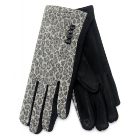 Handschoenen panterprint grijs