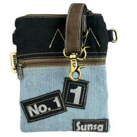 Sunsa 2-in-1 schoudertas van canvas en denim – zwart en blauw