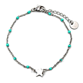 Armband aqua/zilverkleur ster RVS