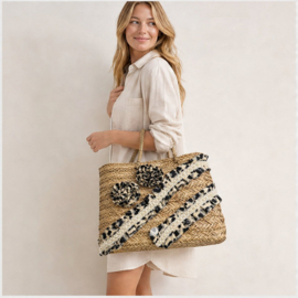 Grote Shopper Strandtas Naturel Zwart Boho Tijgerprint 42x30x24 cm