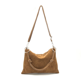 Suède Leren Handtas Sara Camel of Taupe Made in Italy