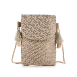 Bohemian Telefoontasje Iza met Goudkleurig Patroon en Kwastjes