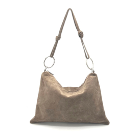Suède Leren Handtas Sara Camel of Taupe Made in Italy