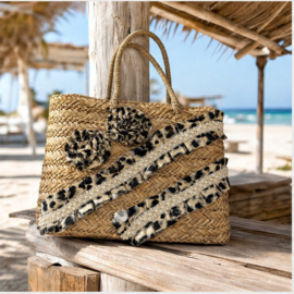 Grote Shopper Strandtas Naturel Zwart Boho Tijgerprint 42x30x24 cm