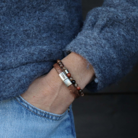 Armbanden set dames bruin leer en natuursteen Autumn Aura