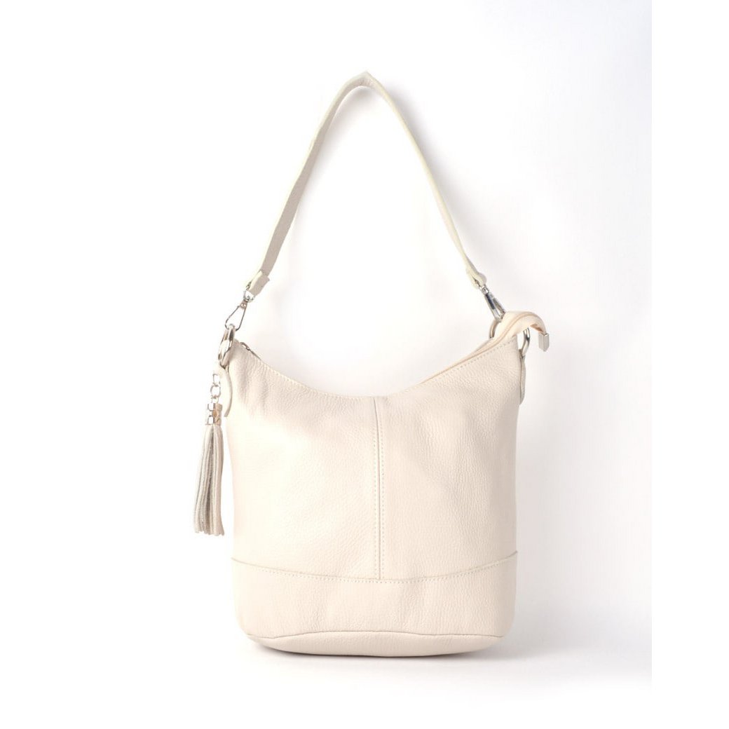 Echte leren schoudertas beige