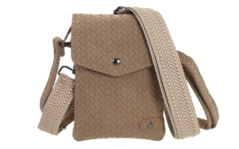 Telefoontasje Brisbane PU gevlochten dames crossbody met 2 schouderbanden