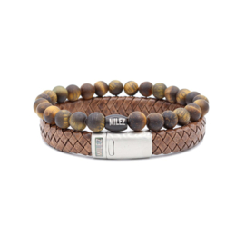 Tiger Tone armbandenset voor heren – leer en tijgeroog