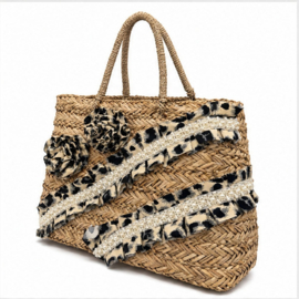 Grote Shopper Strandtas Naturel Zwart Boho Tijgerprint 42x30x24 cm