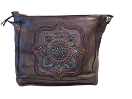 Leren schoudertas bruin – 2-in-1 met turquoise accenten - Boho