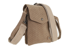 Telefoontasje Brisbane PU gevlochten dames crossbody met 2 schouderbanden