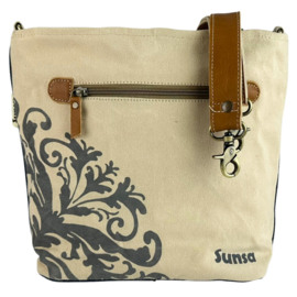 Sunsa canvas en denim schoudertas – vintage en uniek