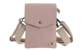 Telefoontasje Brisbane PU gevlochten dames crossbody met 2 schouderbanden