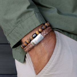 Tiger Tone armbandenset voor heren – leer en tijgeroog