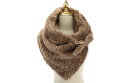 Nendaz driehoeksjaal met teddylook – taupe en naturel