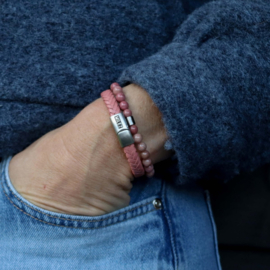 Pinky Promise armbandenset – leer & natuursteen | roze