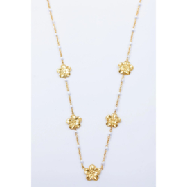 Ketting met Bloemen RVS  Boho  Waterproof Aqua of Wit